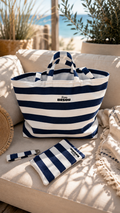 Une journée à la plage - cabas rayé bleu et blanc Bisou Bisou